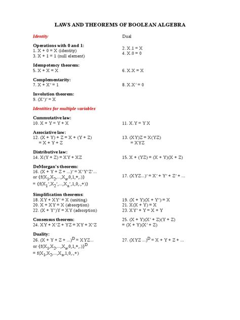 Laws Of Boolean Algebra Pdf