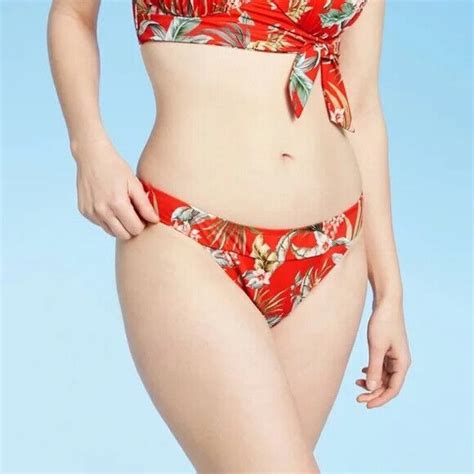 Women S High Leg Extra Cheeky Bikini Bottom Shade Shore Red Tropical