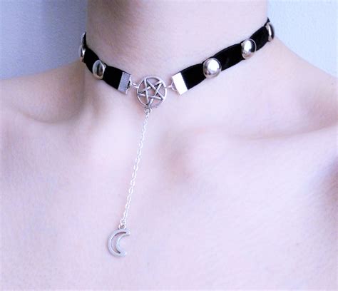 Gothic Studded Pentagram Choker Etsy Shop Ofstarsandwine