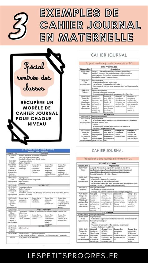 An Image Of A Flyer With The Words 3 Examples De Cahier Journal En Mater