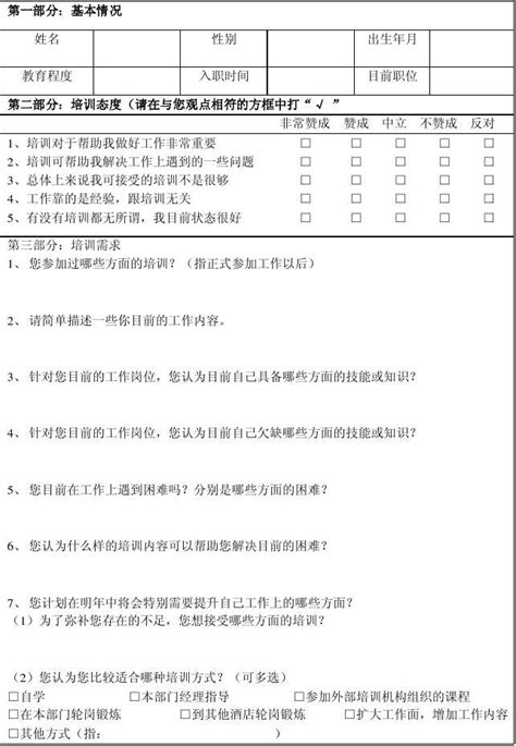 酒店员工个人培训需求情况调查表 word文档在线阅读与下载 无忧文档