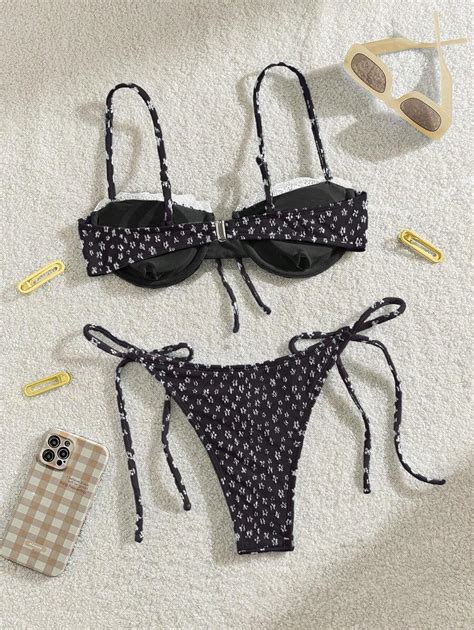 Bikinx Conjunto de Maiô Bikini Floral Renda Doce e Sexy Sutiã