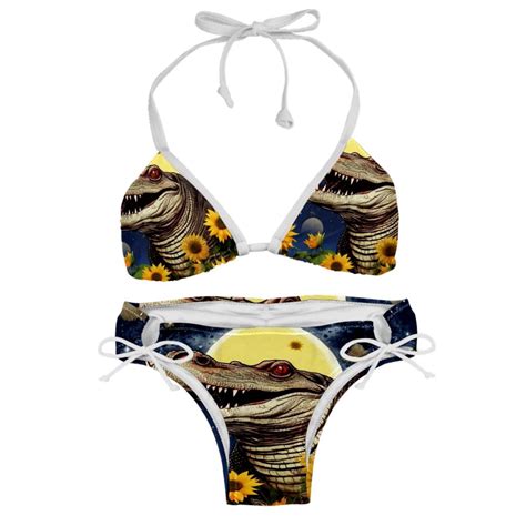 Crocodile Starry Sky Sunflower One Piece Swimsuit Bikini Set