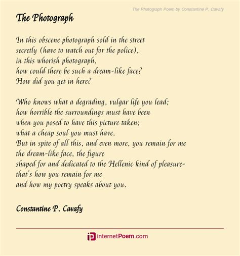 The Photograph Poem By Constantine P Cavafy