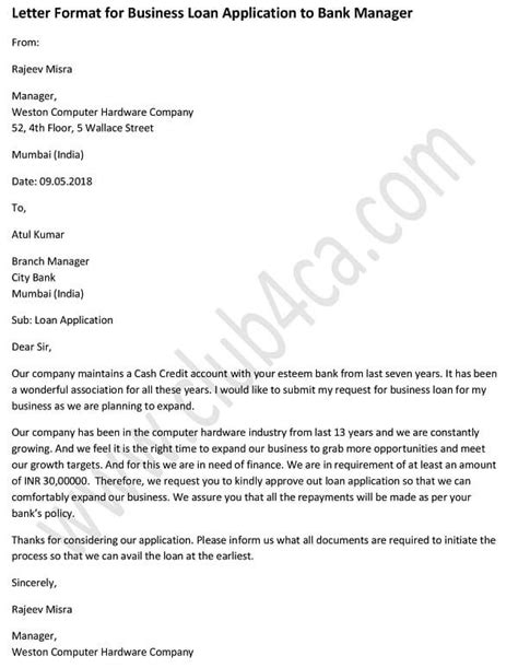 Sample Application Letter For Bank