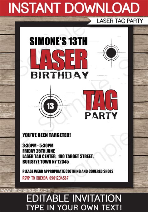 Printable Laser Tag Party Invitation