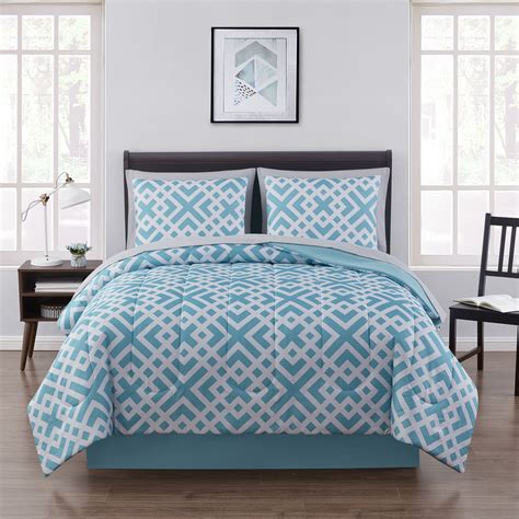 Mainstays Teal Geometric 8 Piece Bed In A Bag Comforter Set With Sheets