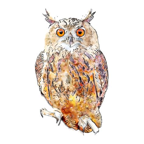 Owl Bird Animal Watercolor Sketch Hand Drawn Illustration Isolated