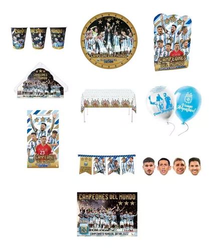 Combo Kit Set Futbol Seleccion Argentina Mundial Cumpleaños