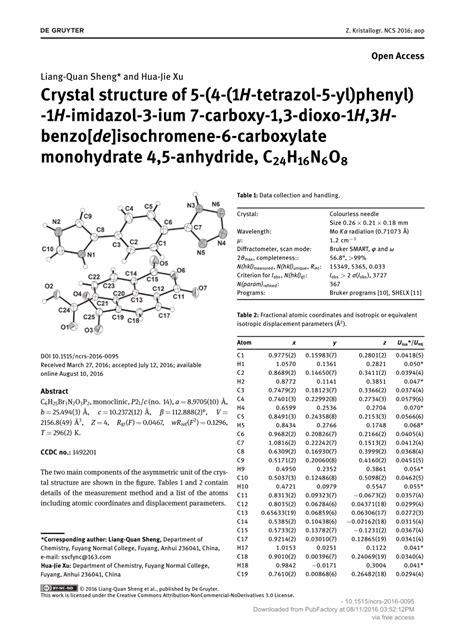 PDF Crystal Structure Of 5 4 1H Tetrazol 5 Yl Phenyl 1H Imidazol 3