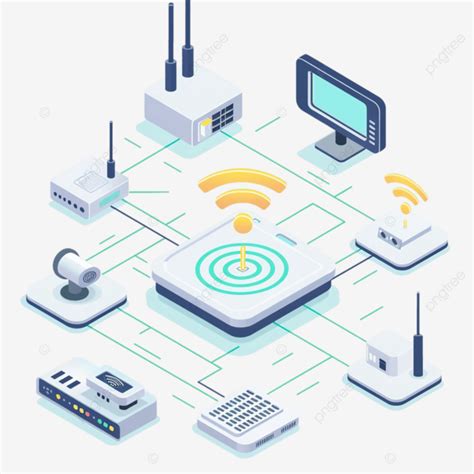 Flat Isometric Of Network Wifi Transmitter Concept Technology Signal