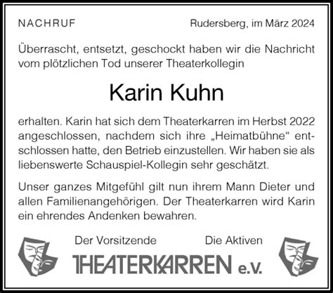 Traueranzeigen Von Karin Kuhn Zvw Trauer