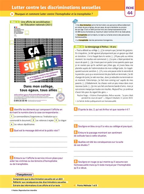 Fiches D Activit S Histoire G Ographie Emc E Ed Cahier L Ve