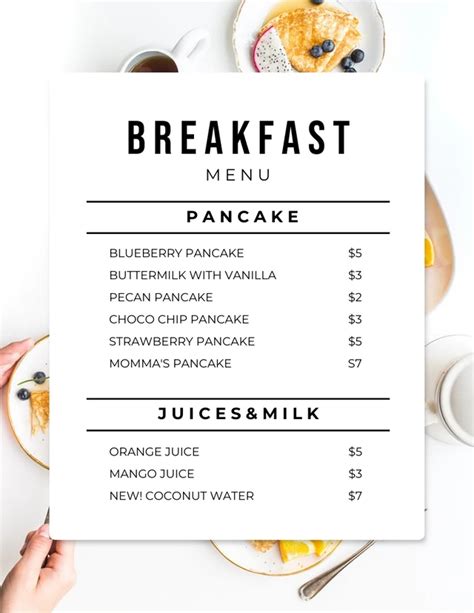 White Modern Breakfast Menu - Venngage