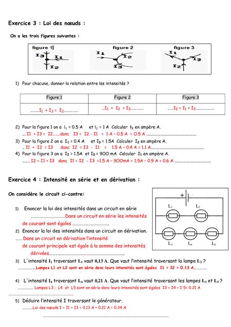 L Intensit Du Courant Corrig S Rie D Exercices Alloschool