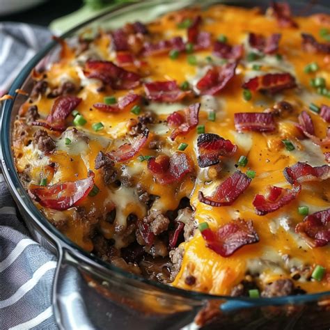 Low Carb Bacon Cheeseburger Casserole Cuts Food