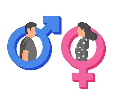 Símbolo de género rosa y azul con personajes de mujer y hombre aislados