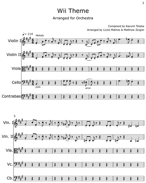 Wii Theme Sheet Music For Violin Viola Cello Contrabass