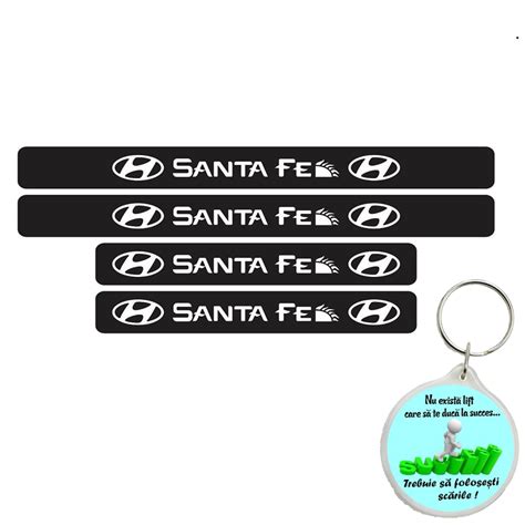 Set 4 Protectii Praguri Auto Autoadezive Santa Fe Alb Si Breloc