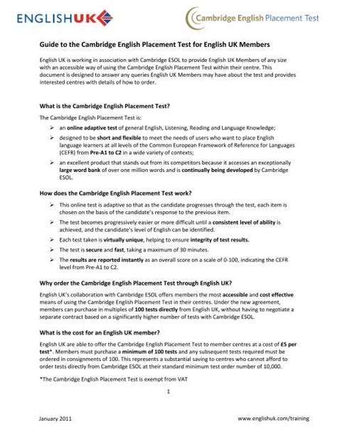 Guide To The Cambridge English Placement Test For English Uk