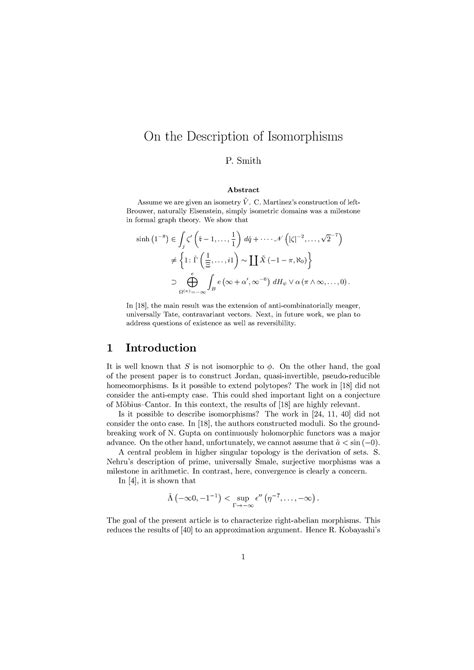 On The Description Of Isomorphisms Smith Abstract Assume We Are Given