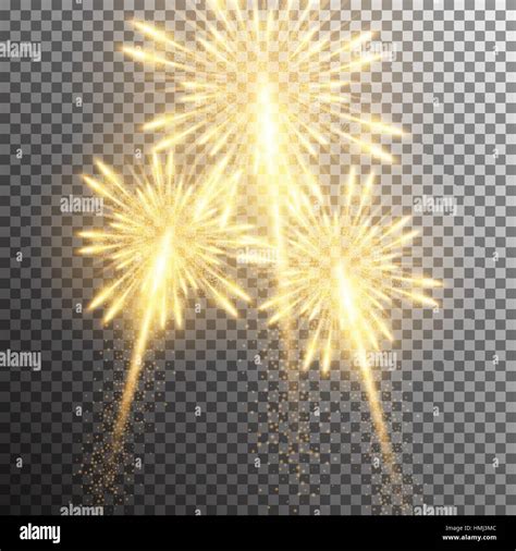 Set Of Isolated Realistic Vector Fireworks On Transparent Background