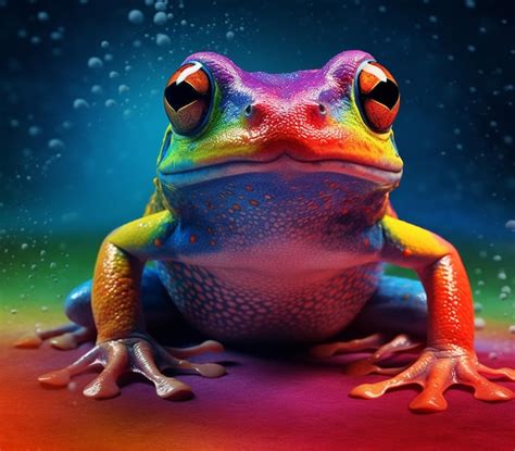 Premium AI Image Brightly Colored Frog With Big Eyes Sitting On A