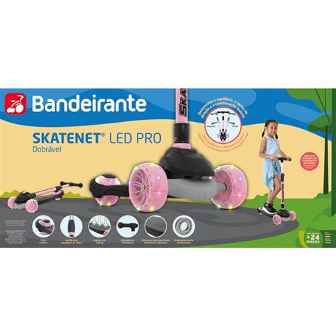 Bandeirantes Skatenet - Skatenet - Led Pro - Dobravel - Rosa - Bandeirante - Ri Happy