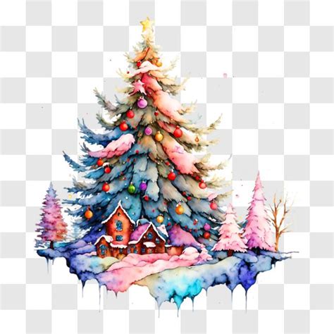 Descarga Árbol de Navidad de acuarela con adornos coloridos y copos de