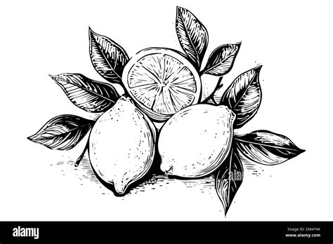 Hand Drawn Ink Sketch Vector Illustration Of Lemon Citrus In Engraving Style Vector