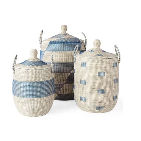 Seagrass Basket With Lid Laundry Toy Basket Handwoven Straws Home