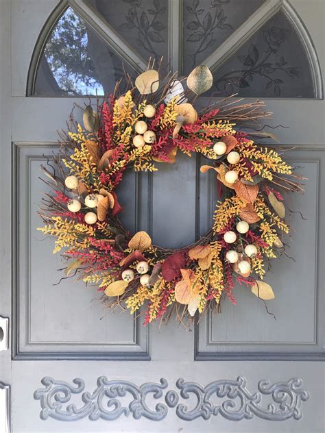 Fall Grapevine Sunburst Floral Wreath Fall Decor Front Door Etsy