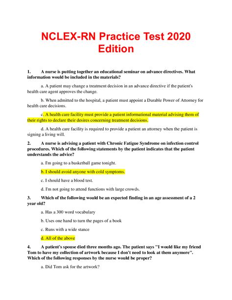 Nclex Rn Practice Test Edition With Answers Rated A Browsegrades