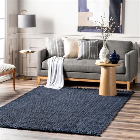 Maui Chunky Jute Tasseled Navy Blue Rug