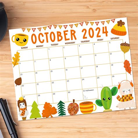 October 2024 Harvest Theme Cute Calendar Printable