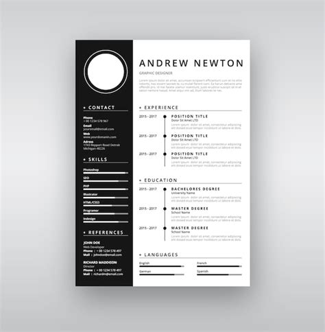 Premium Vector Black And White Resume Template Minimalist