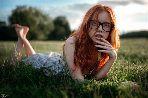 Glasses Grass Women Outdoors Women Georgy Chernyadyev Women With