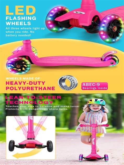 Kids Scooters with 3 Light Up Wheels, 4 Adjustable Height Scooters