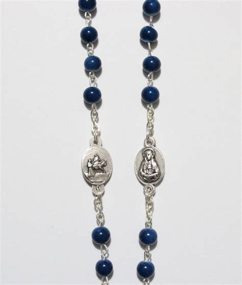 Our Lady Of The Seven Sorrows Servite Rosary Blue Glass Beads Silver Tone Metal Medals Rosary