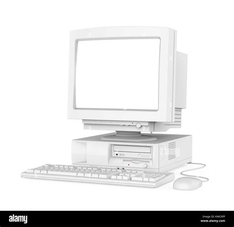 Old Desktop Computer with a Blank White Screen Monitor, Keyboard and ...