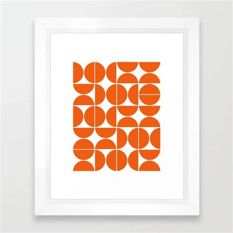 Mid Century Modern Geometric 04 Orange Framed Art Print Orange Framed