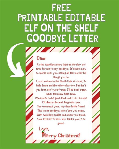 Free Printable Elf On The Shelf Goodbye Letter