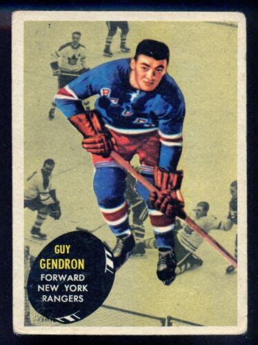 1961 62 Topps Hockey Nhl 57 Guy Gendron Vg Ex New York N Y Rangers