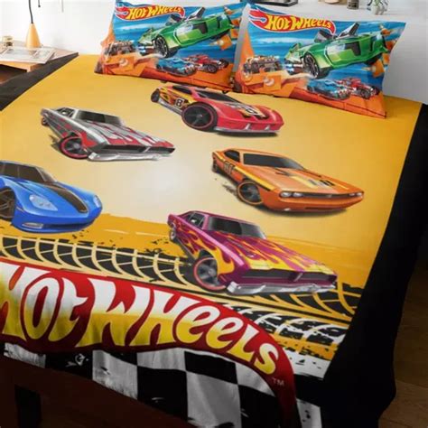 Jogo De Lençol pç Casal Hot Wheels Decoração Quarto Meninos Cor Preto