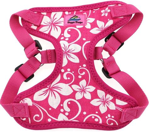 Pink Hibiscus Wrap And Snap Choke Free Harness Daiseys Doggie Chic