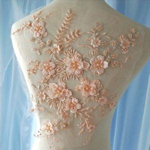 Delicate 3D Pearl Heavily Beaded Flower Lace Applique In Peach Etsy