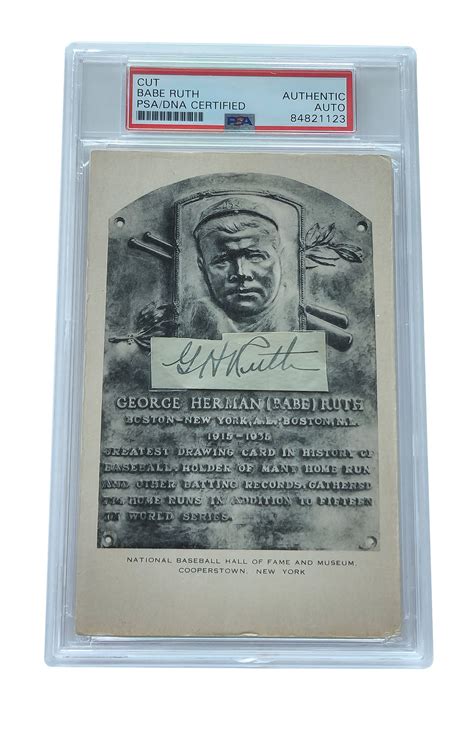 Babe Ruth Signed Cut Auto HOF Plaque Card PSA True Hit King
