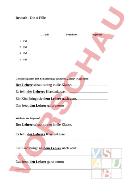 Arbeitsblatt F Lle Deutsch Grammatik