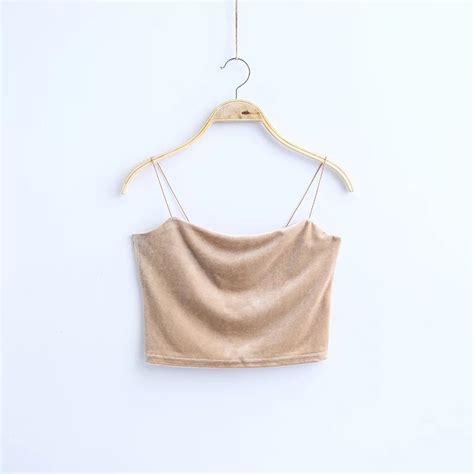 Dozw Sexy Spaghetti Straps Tank Top Velvet Short Crop Colors Boob Tube Bustier Brief Vest T
