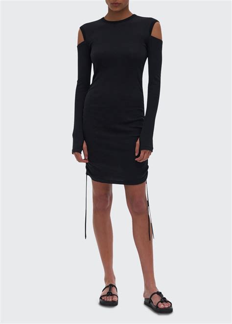 Helmut Lang Ribbed Cold Shoulder Lacing Dress Editorialist